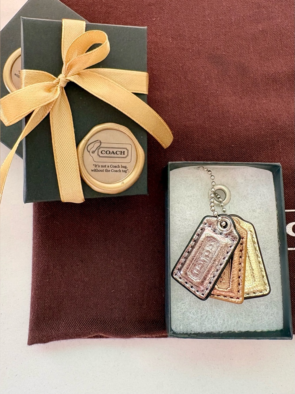 Y2K Coach RARE SET OF 3 | Mixed Metals Metallic Leather Hangtags Bag Charms